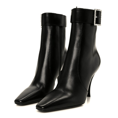 Saint Laurent Goatskin Crystal Buckle Claude 90 Ankle Booties 38 Black 4 of 11