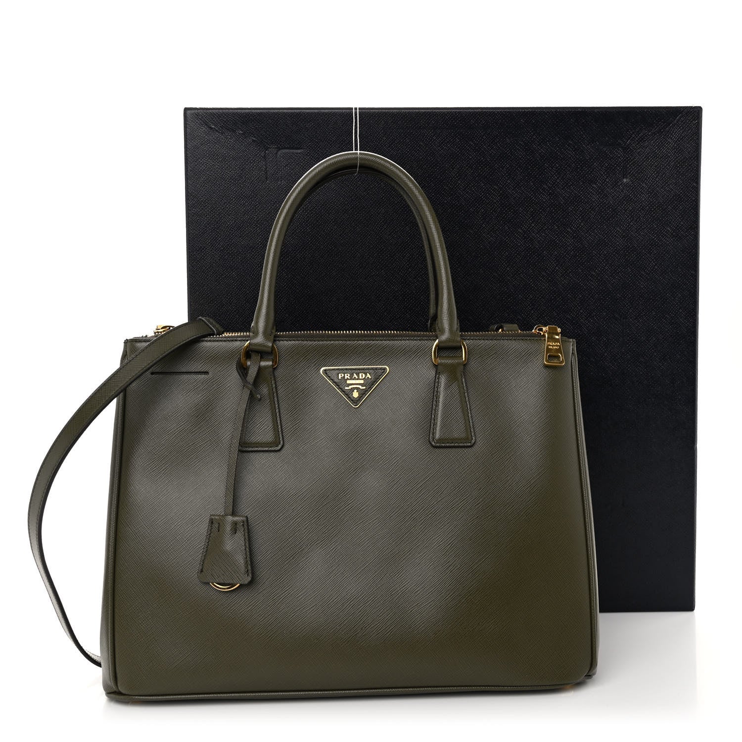 Prada Saffiano Lux Medium Galleria Double Zip Tote Militare 10 of 10