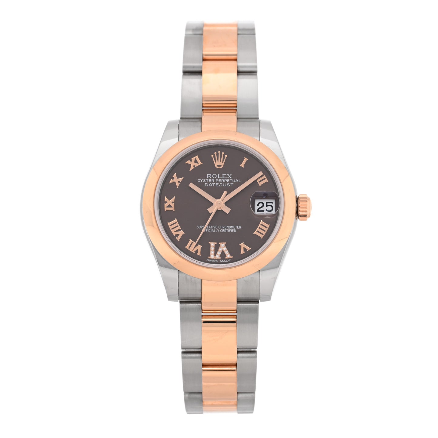 Stainless Steel 18K Everose Diamond 31mm Oyster Perpetual Datejust Watch Chocolate Roman 178241