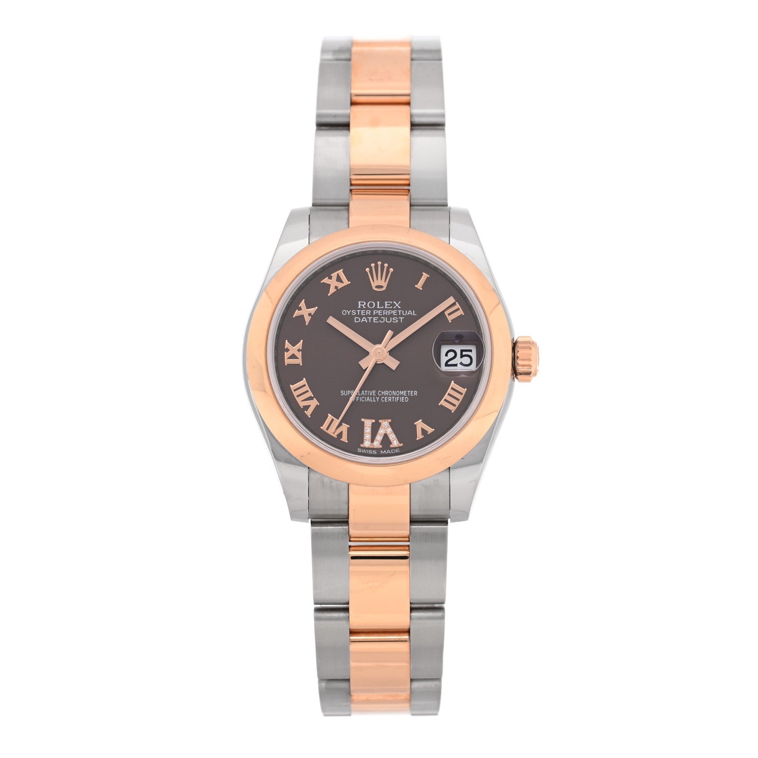 Rolex Stainless Steel 18K Everose Diamond 31mm Oyster Perpetual Datejust Watch Chocolate Roman 178241 1 of 5