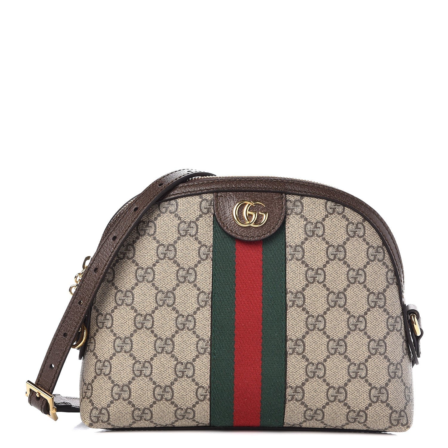 Gucci GG Supreme Monogram Textured Dollar Calfskin Web Small Ophidia Dome Shoulder Bag Beige Ebony New Acero 1 of 8