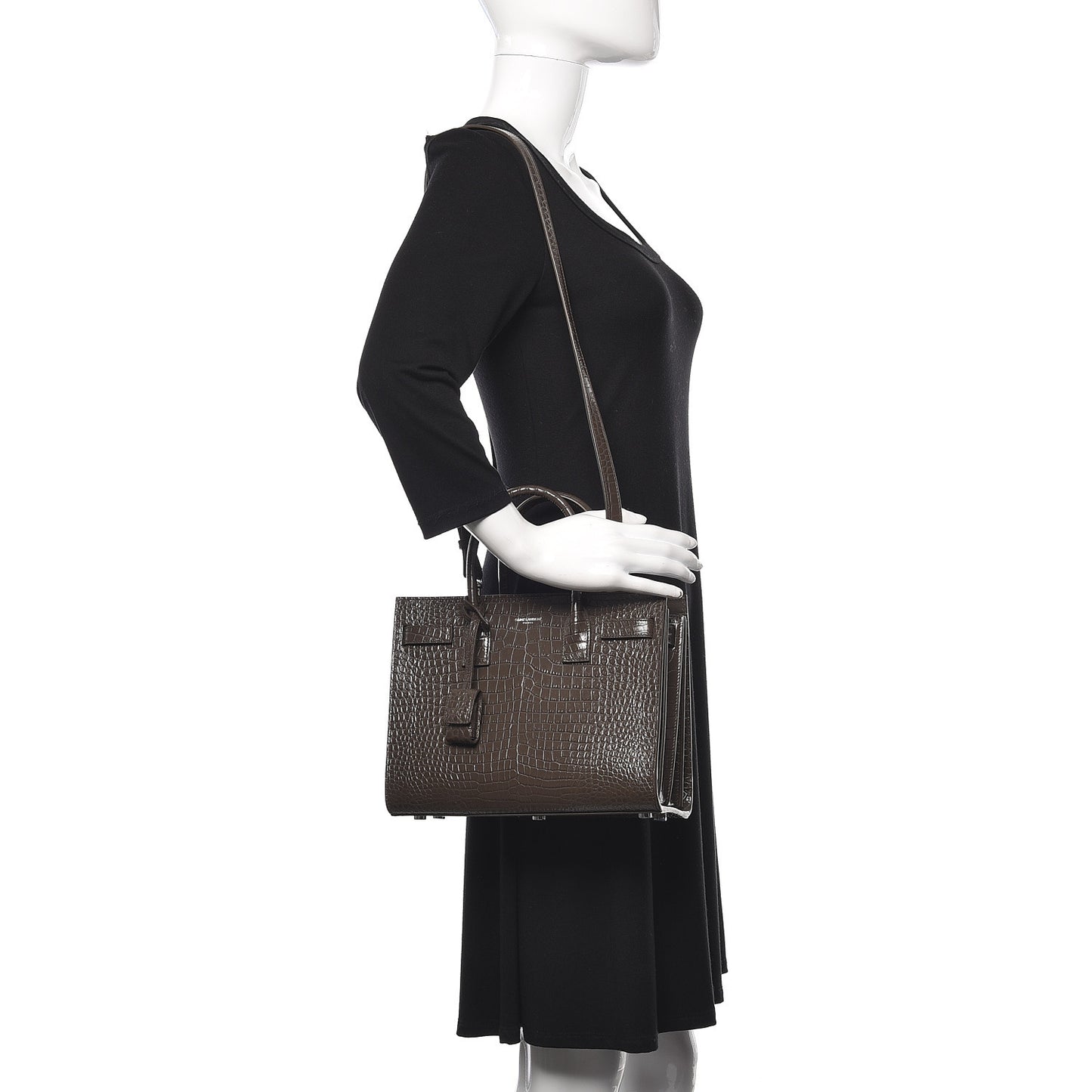 Calfskin Crocodile Embossed Baby Sac De Jour Dark Brown