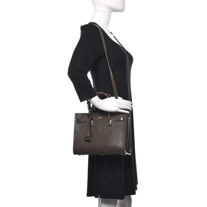Saint Laurent Calfskin Crocodile Embossed Baby Sac De Jour Dark Brown 2 of 9