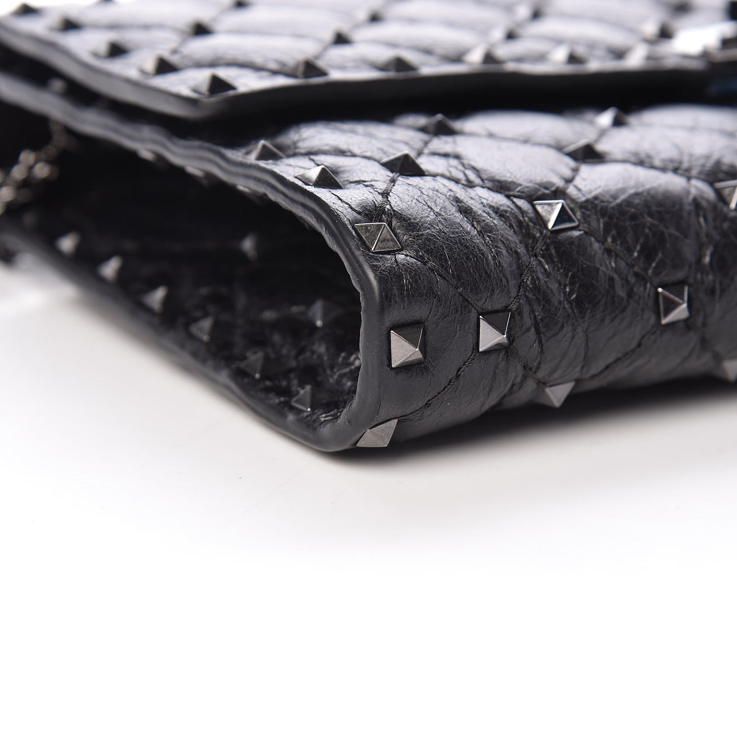 Craquele Nappa Rockstud Spike Wallet on Chain Black