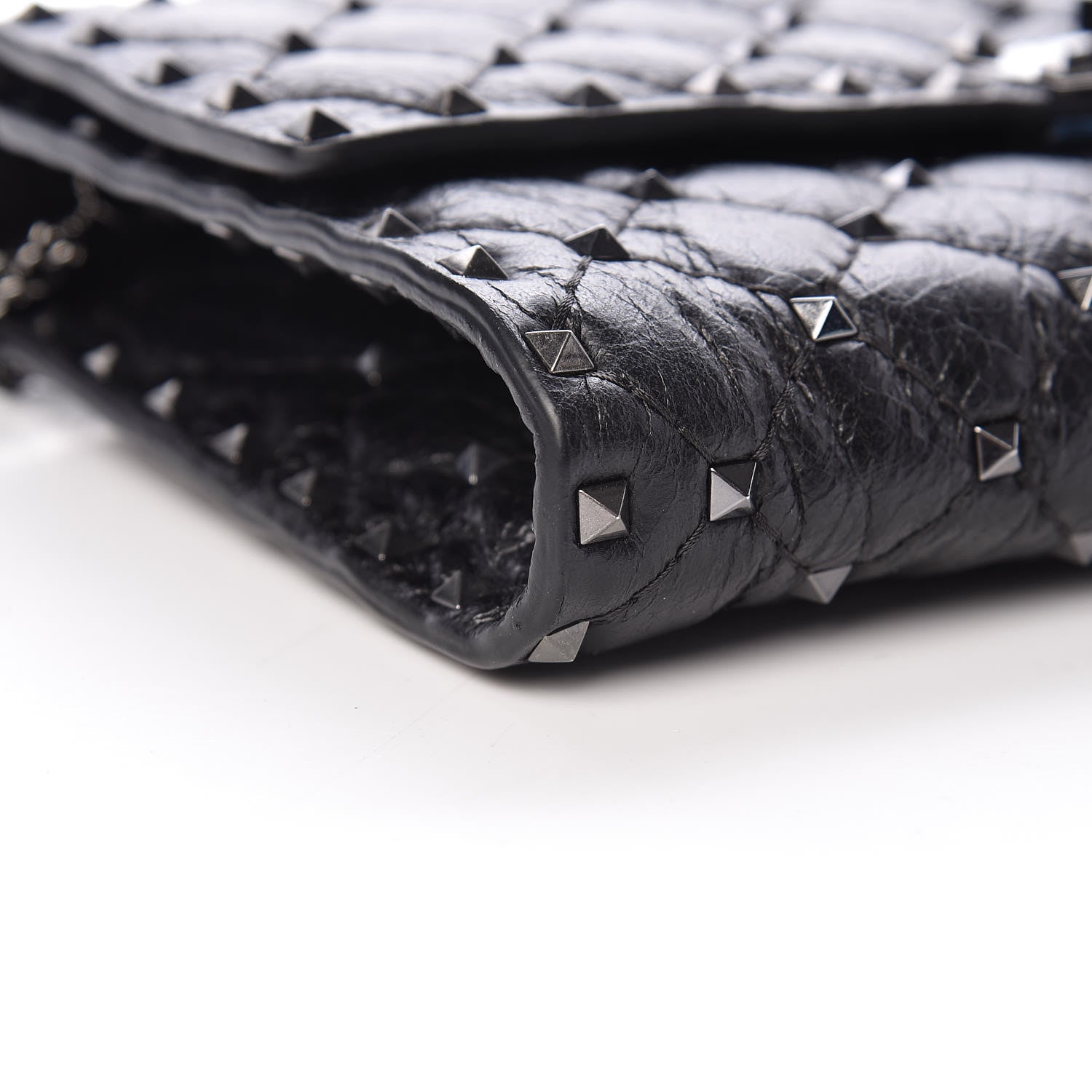 Valentino Garavani Craquele Nappa Rockstud Spike Wallet on Chain Black 7 of 10