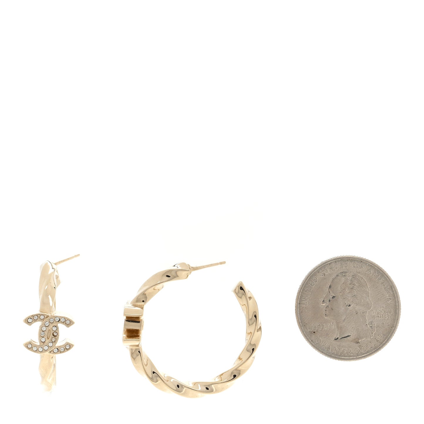 Metal Crystal Twist CC Hoop Earrings Gold