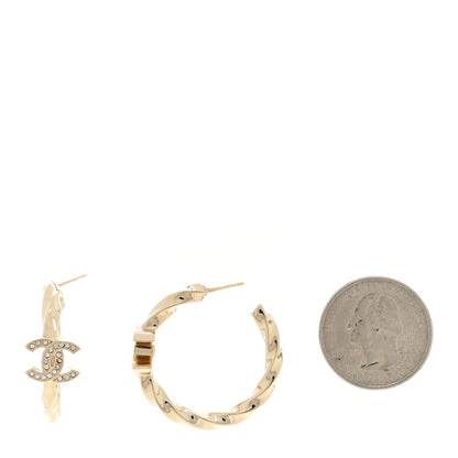Chanel Metal Crystal Twist CC Hoop Earrings Gold 2 of 4