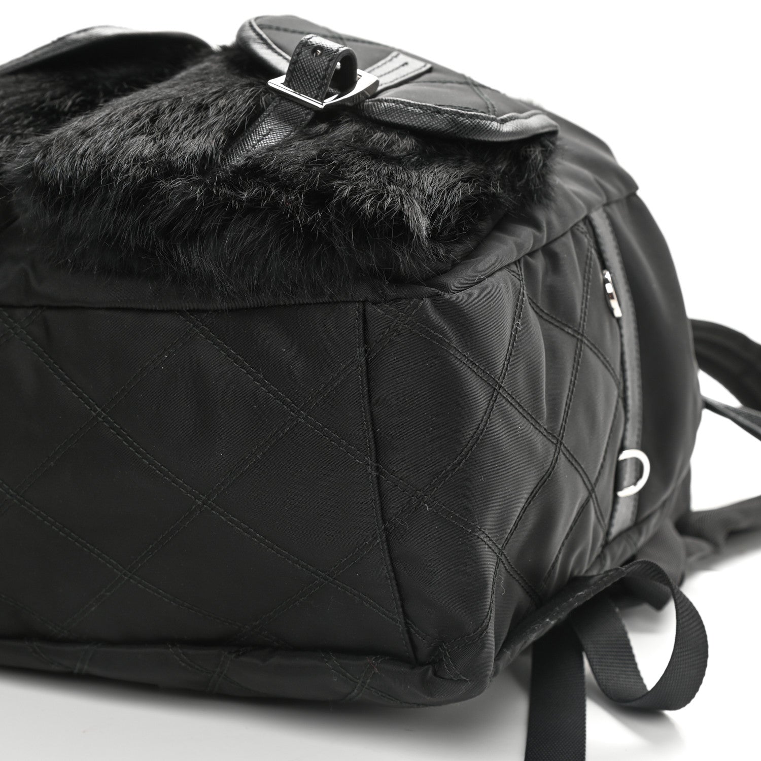 Prada Impunture Tessuto Rabbit Fur Backpack Black 936979