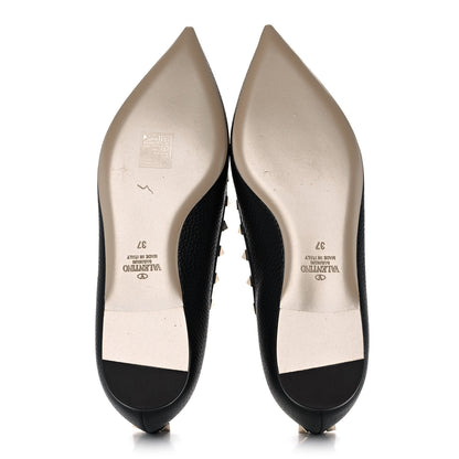 Valentino Garavani Pebbled Calfskin Rockstud Ballerina Flats 37 Black 5 of 13