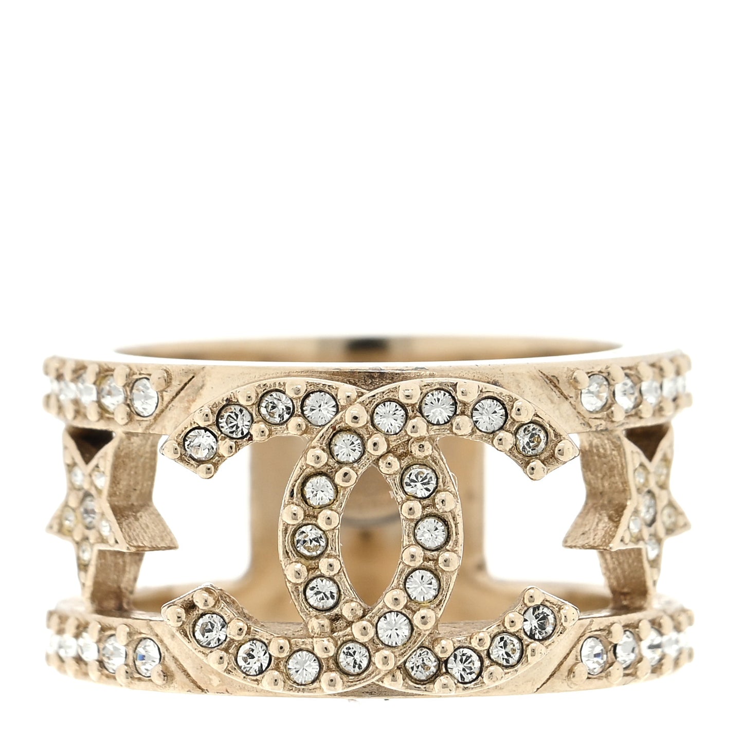 Metal Crystal CC Star Ring 51 5.75 Light Gold