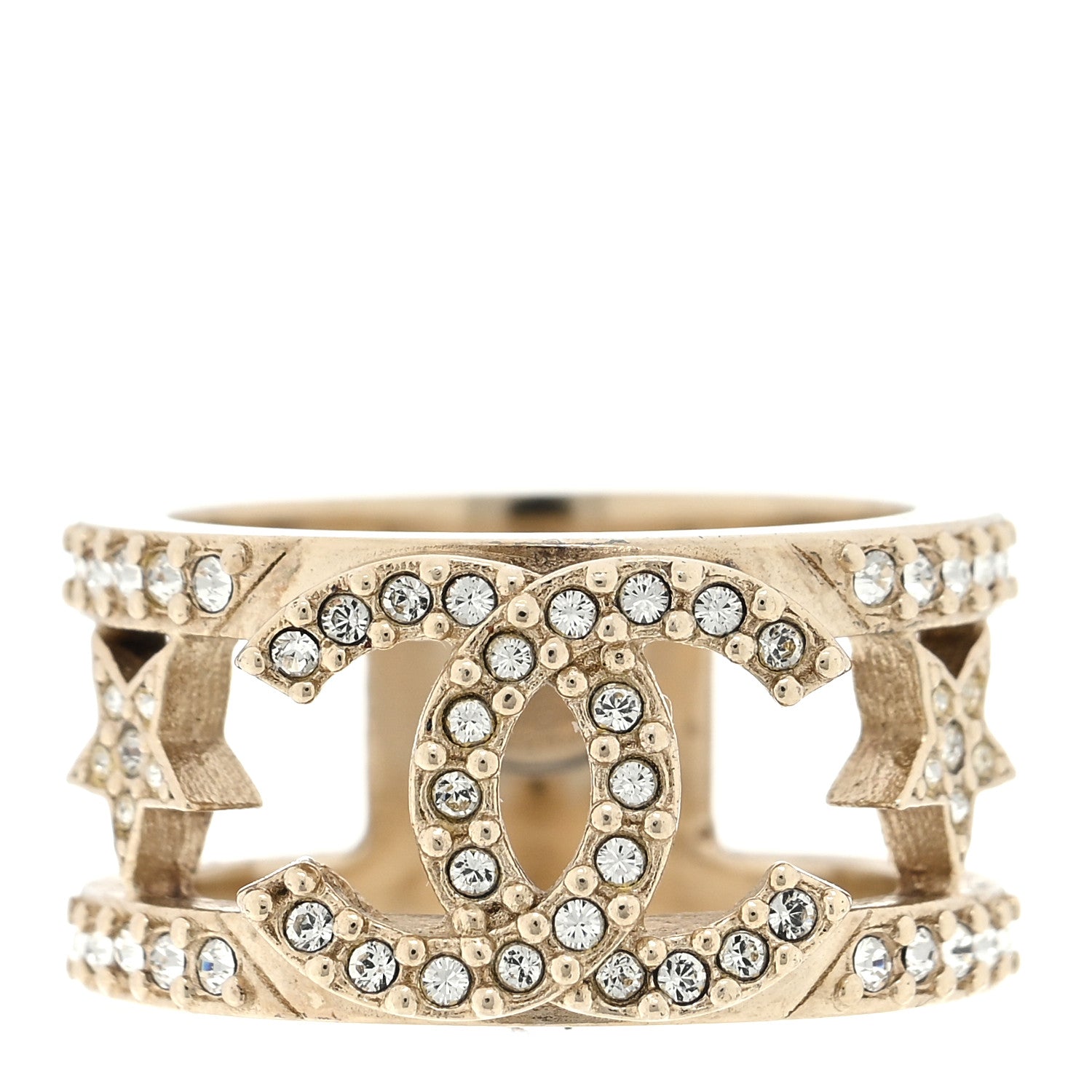 Chanel Metal Crystal CC Star Ring 51 5.75 Light Gold 1 of 4
