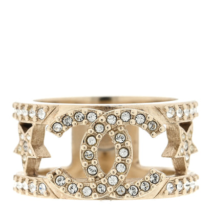 Chanel Metal Crystal CC Star Ring 51 5.75 Light Gold 1 of 4