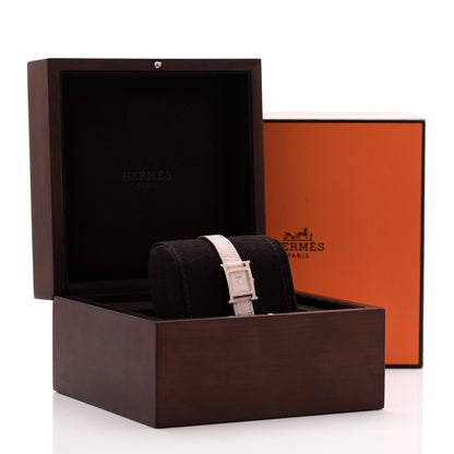 Hermes 18K Rose Gold Alligator Diamond Bezel Rose Opal 17.2mm Heure H Hour Quartz Watch Rose Pale Rose Pale 5 of 5
