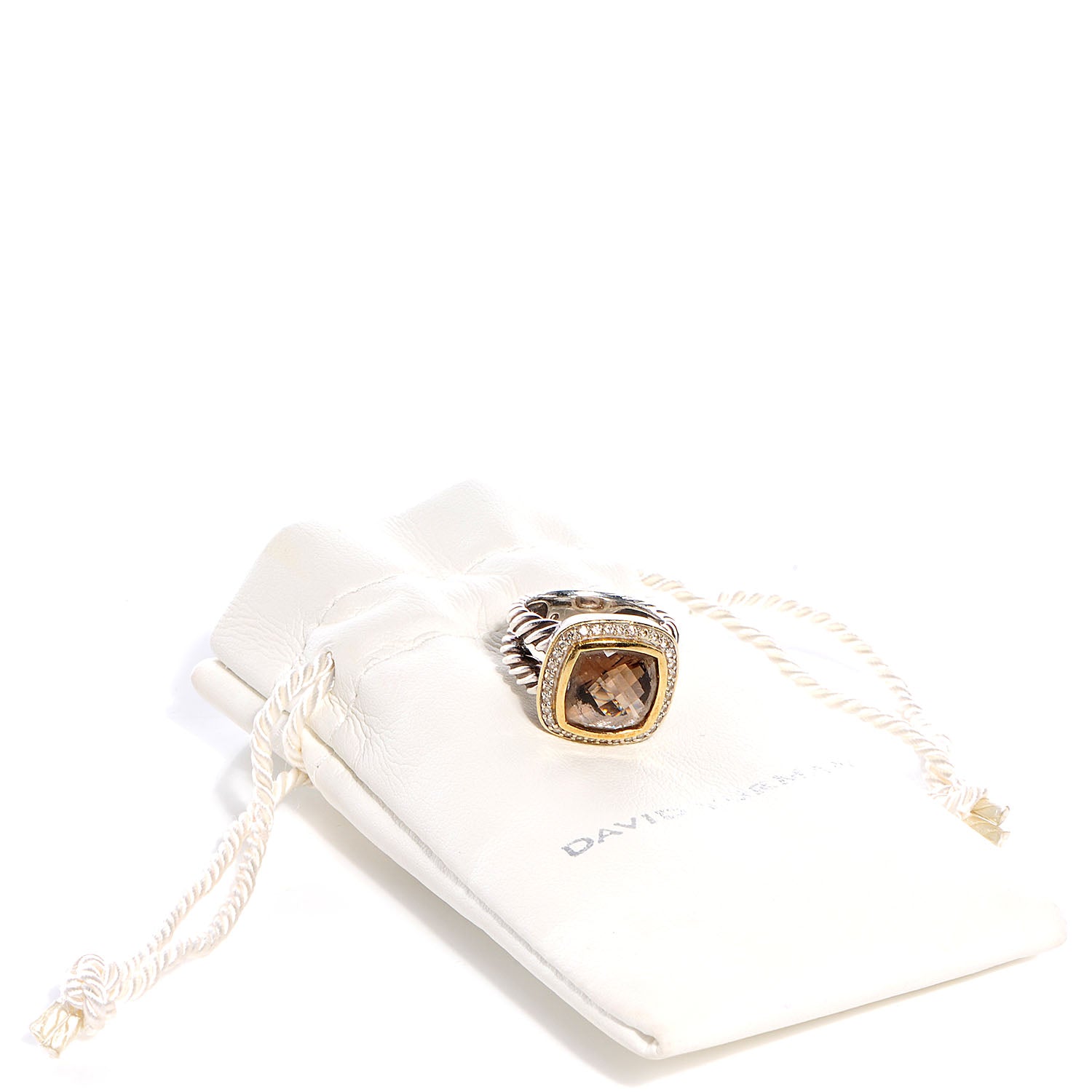 David Yurman Sterling Silver 18K Yellow Gold Diamond Smoky Quartz 11mm Albion Ring 47 4 5 of 5