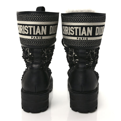 Christian Dior Calfskin Tweed Cannage D-Major Ankle Boots 38.5 Black White 5 of 9