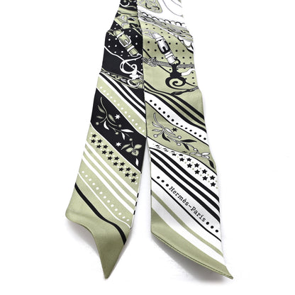 Hermes Silk Festival Des Amazones Twilly Pistachio Black White 2 of 3