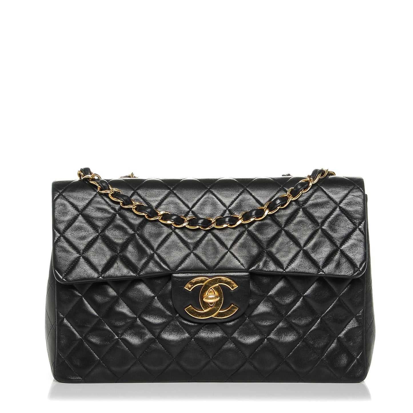 Lambskin Quilted XL Jumbo Single Flap Black
