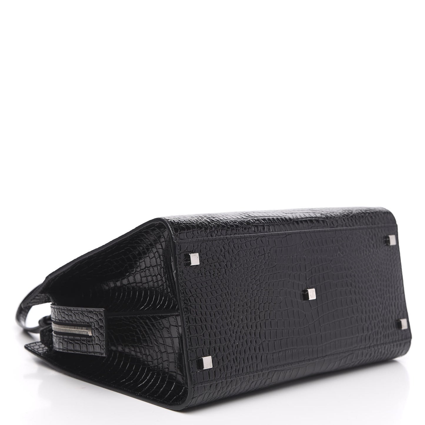 Croc Calfskin Embossed Medium Uptown Tote Black