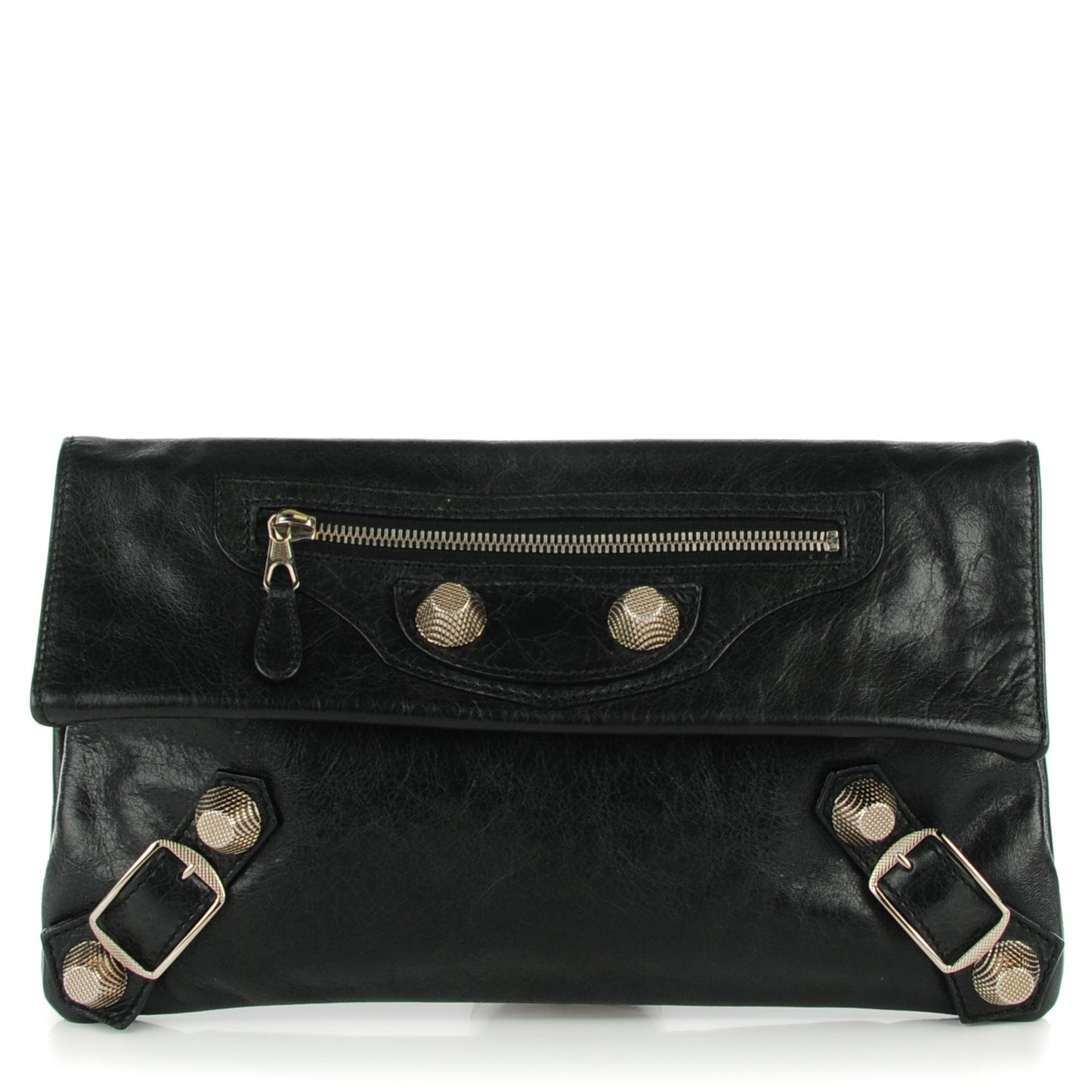 Agneau Giant 21 Silver Hardware Envelope Clutch Black