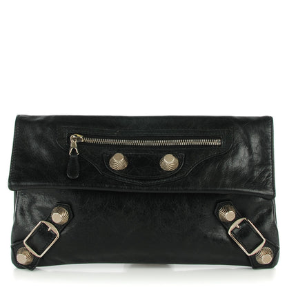 Balenciaga Agneau Giant 21 Silver Hardware Envelope Clutch Black 1 of 7