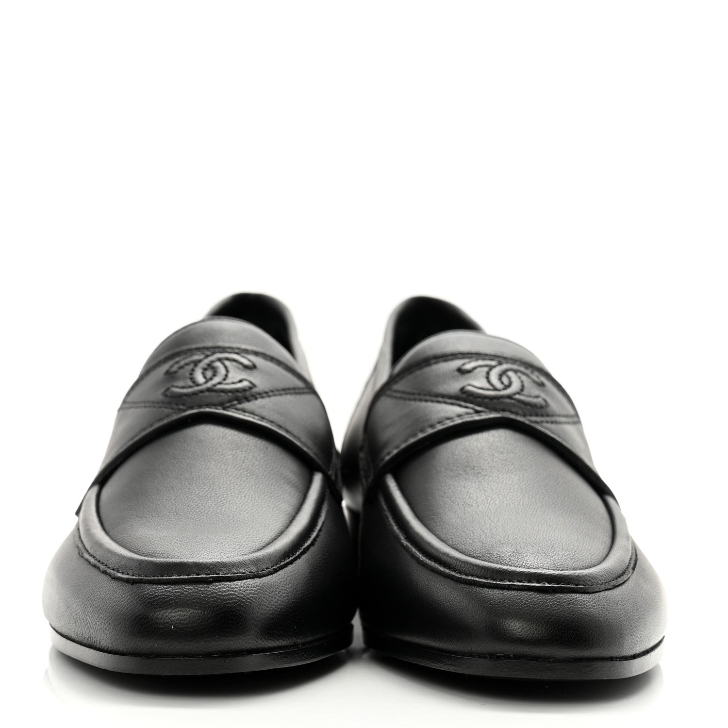 Chanel Calfskin Womens Stitched CC Loafers 36 Black 2 of 10