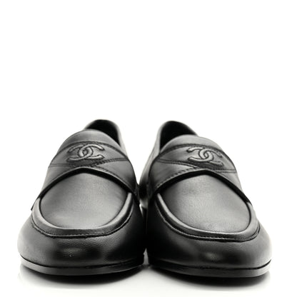 Chanel Calfskin Womens Stitched CC Loafers 36 Black 2 of 10