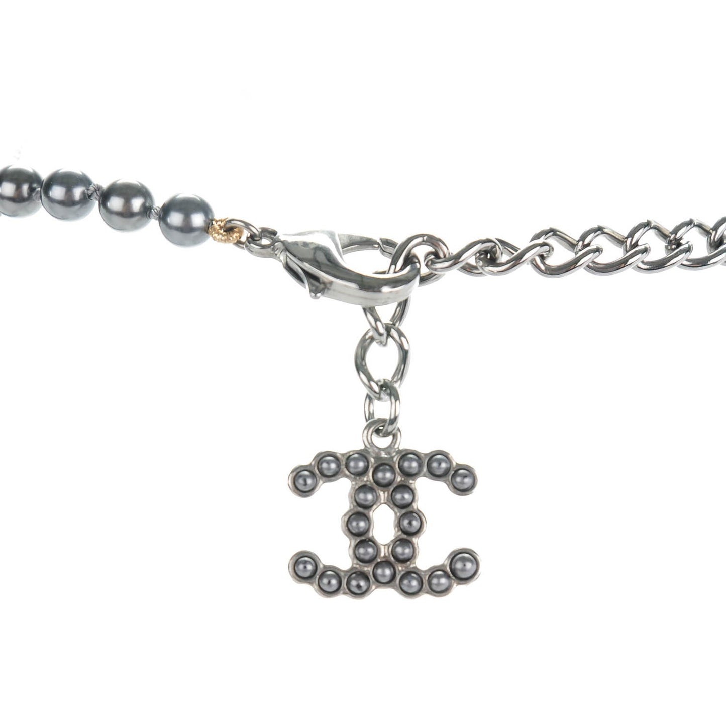 Ruthenium Beaded CC Long Necklace Black