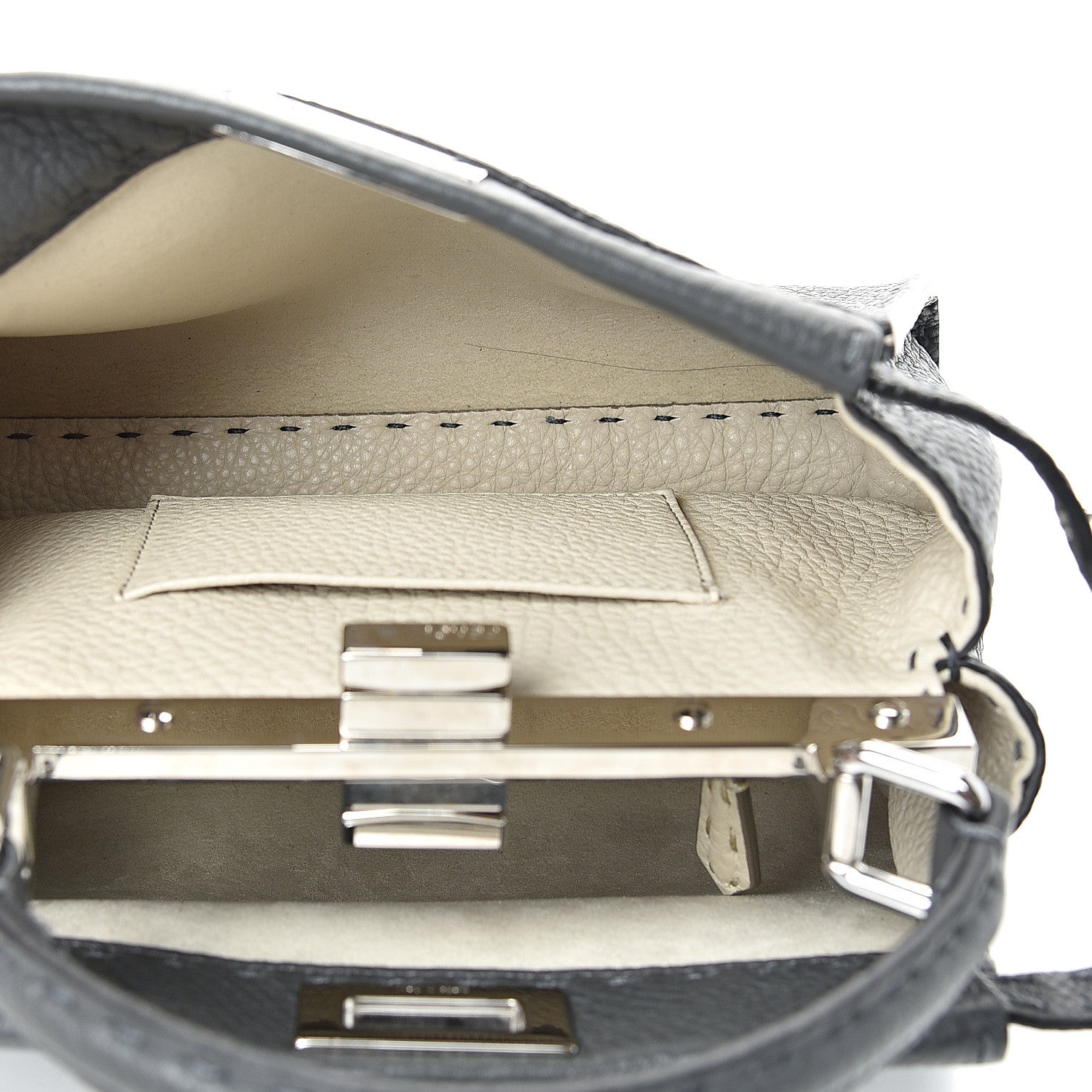 Fendi Cuoio Romano Selleria Bi-Color Mini Peekaboo Iconic Satchel Asfalto Latte 5 of 12