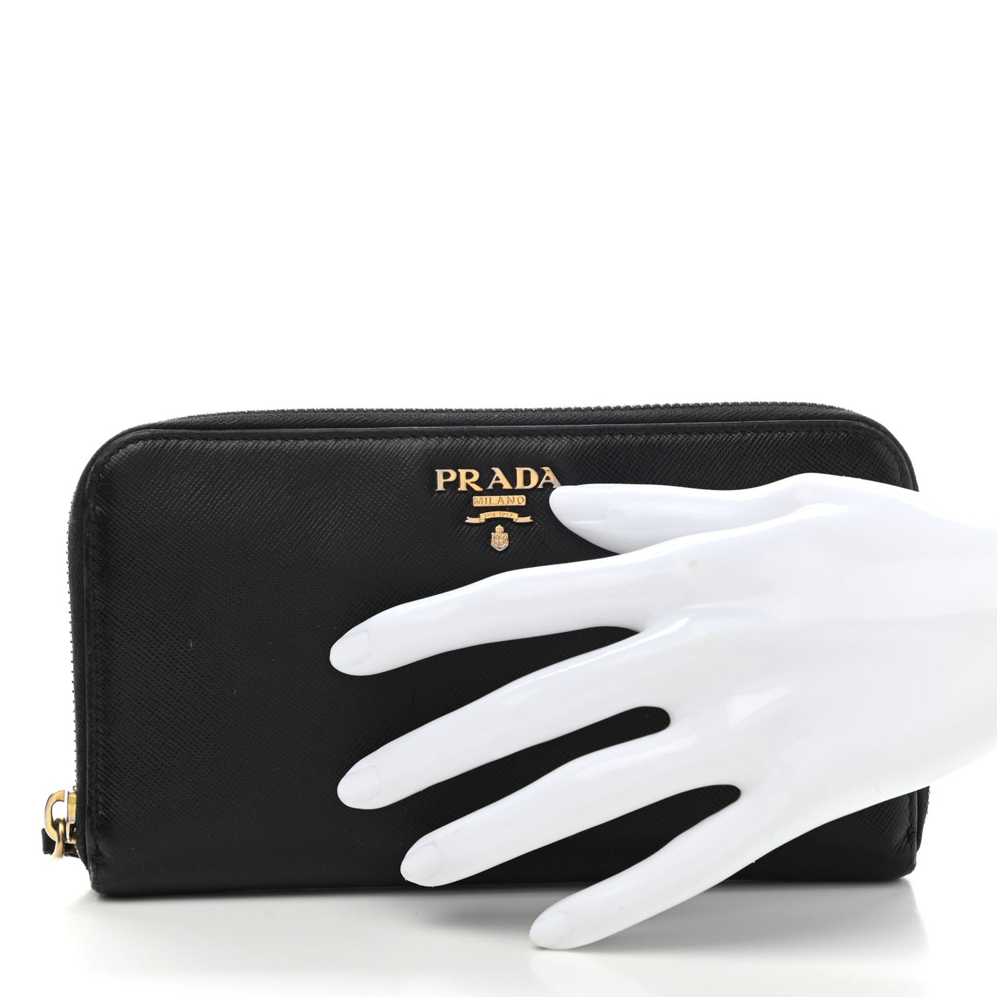 Saffiano Metal Zip Around Wallet Black