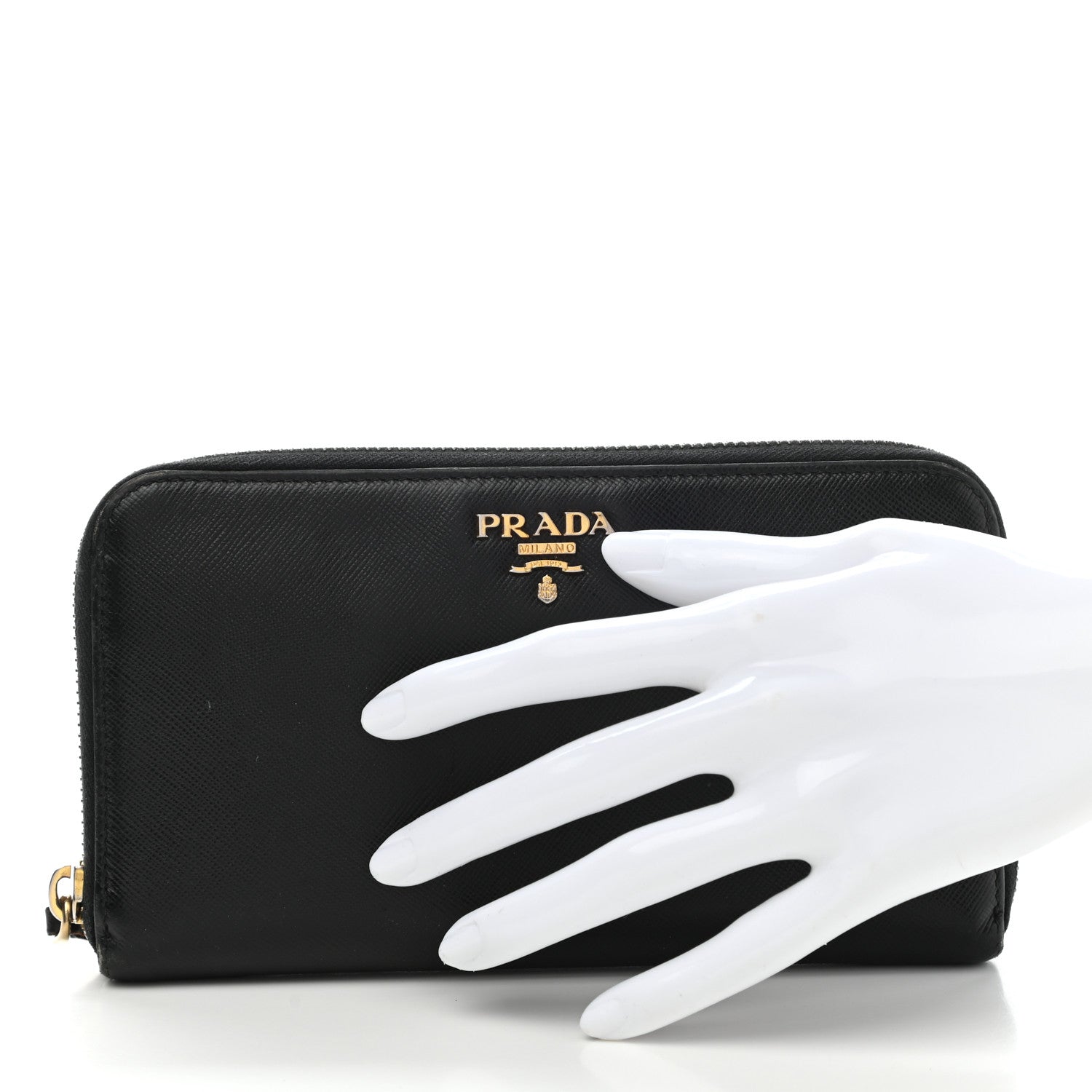Prada Saffiano Metal Zip Around Wallet Black 2 of 10