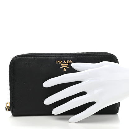 Prada Saffiano Metal Zip Around Wallet Black 2 of 10