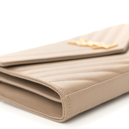 Saint Laurent Grain De Poudre Matelasse Chevron Monogram Chain Wallet Taupe 8 of 9