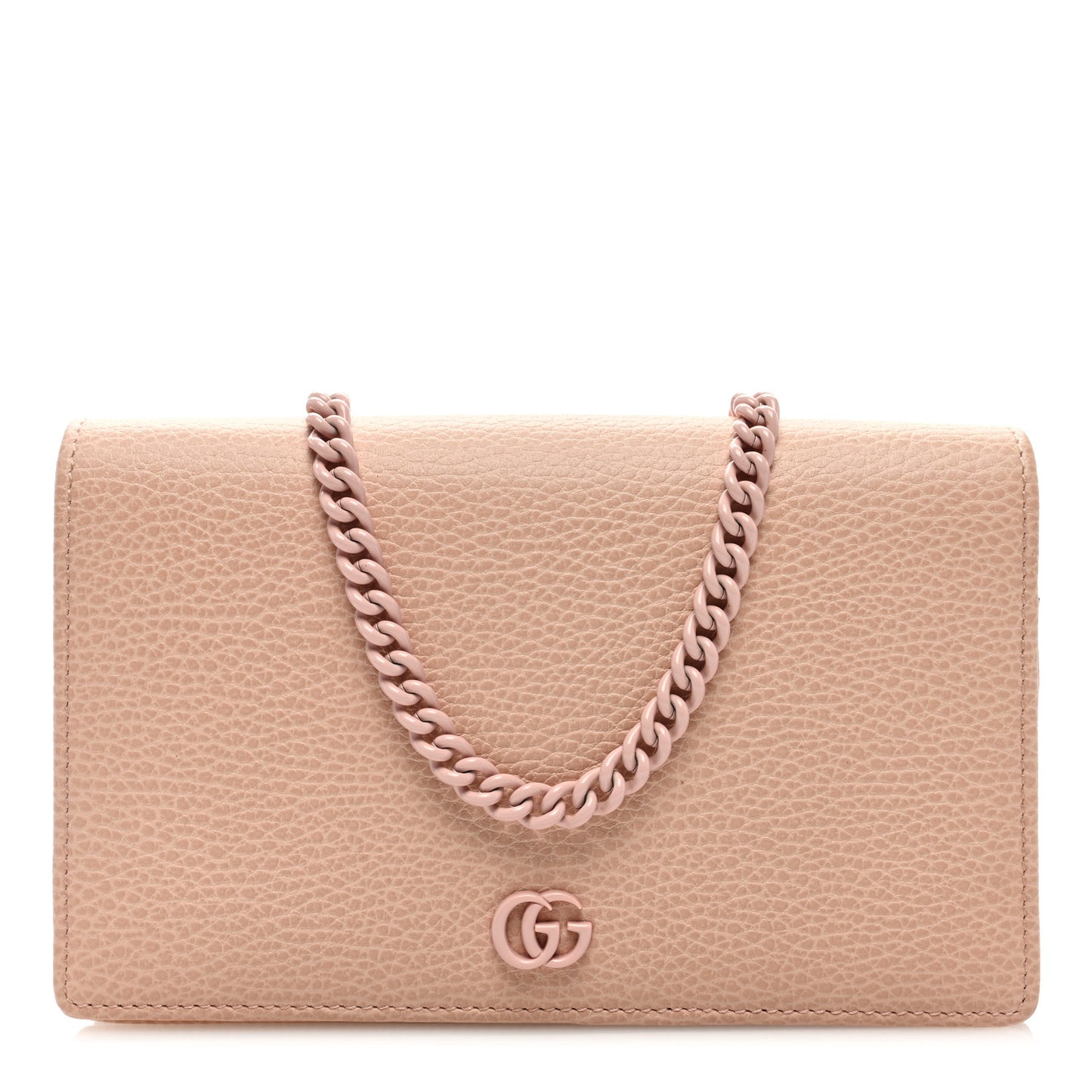 Dollar Calfskin Enamel Monochrome Mini GG Marmont Chain Wallet Perfect Pink