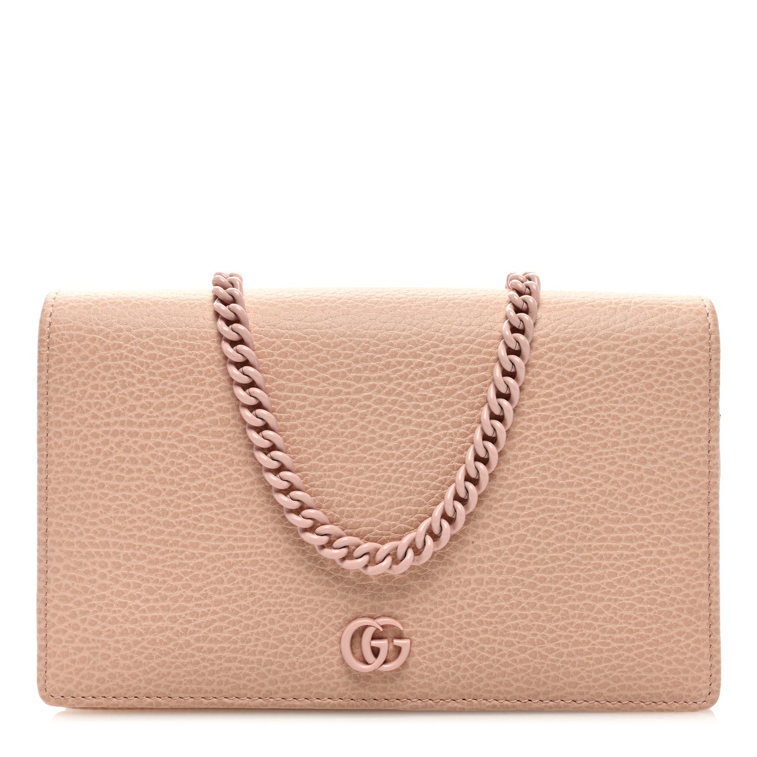 Gucci Dollar Calfskin Enamel Monochrome Mini GG Marmont Chain Wallet Perfect Pink 1 of 9