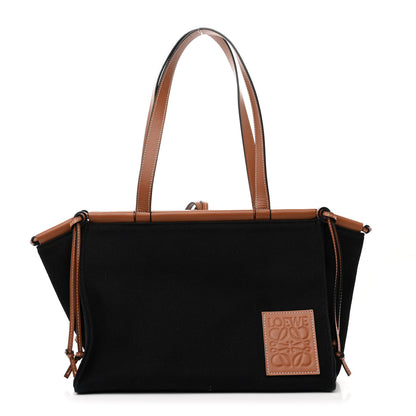 Loewe Canvas Calfskin Small Cushion Tote Black Tan 1 of 11