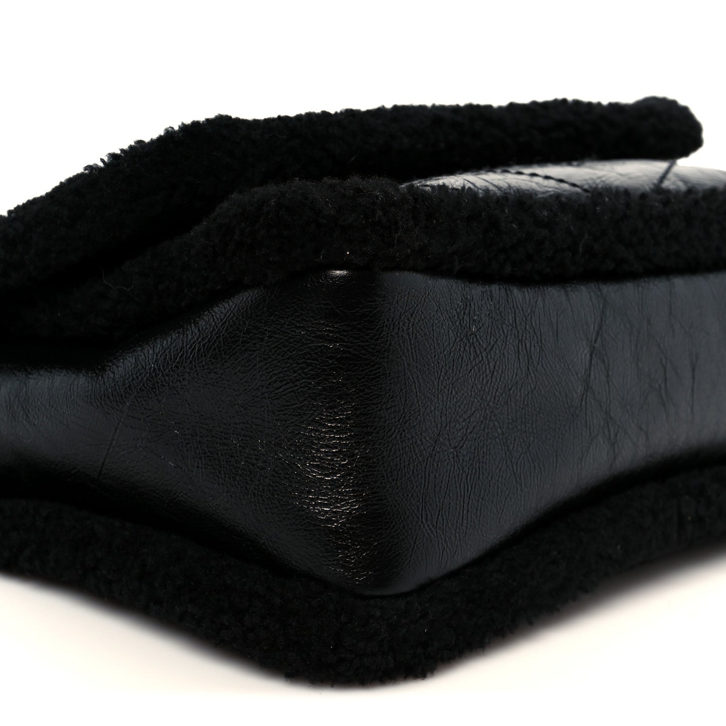 Crinkled Calfskin Shearling Monogram Medium Niki Chain Satchel Black