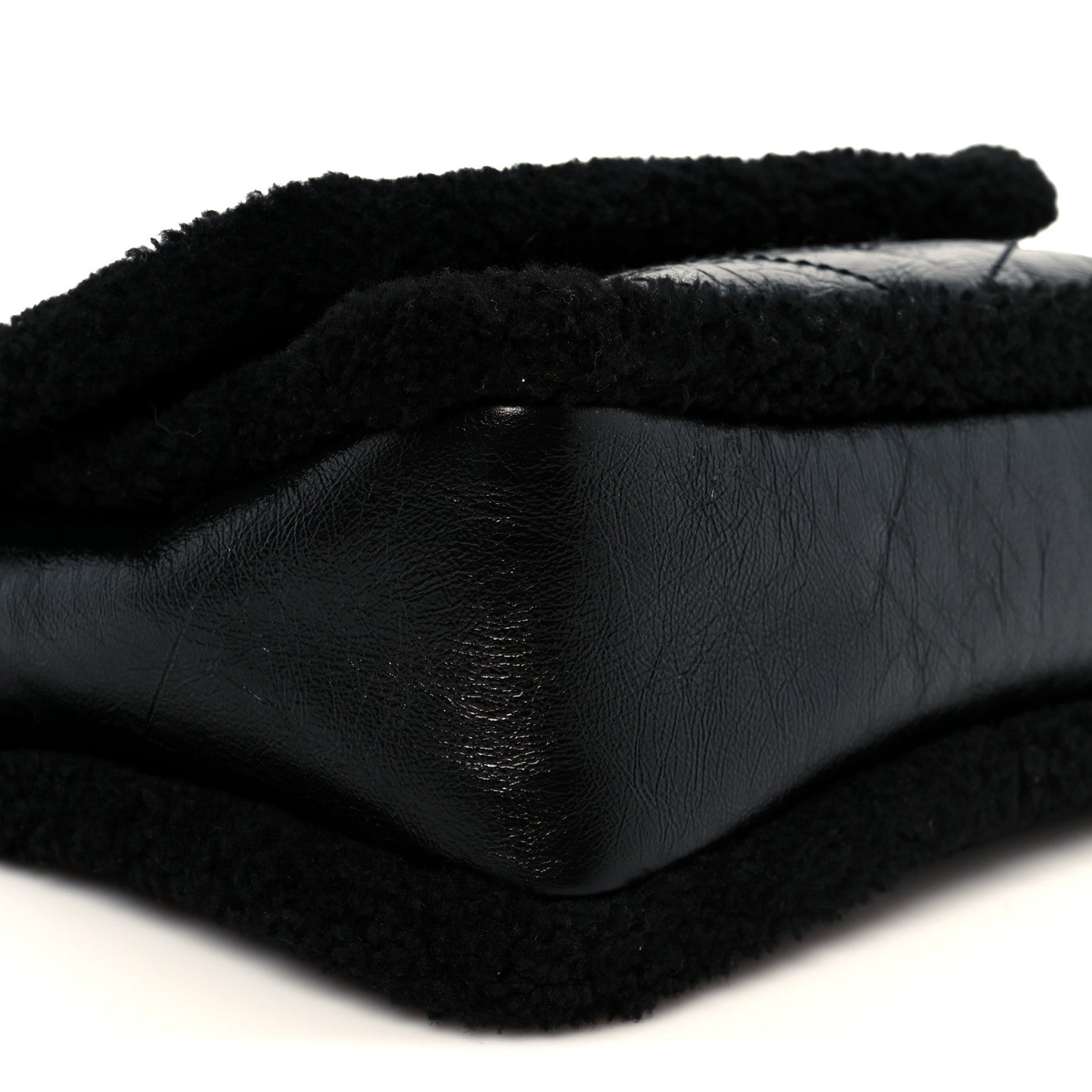 Saint Laurent Crinkled Calfskin Shearling Monogram Medium Niki Chain Satchel Black 10 of 11