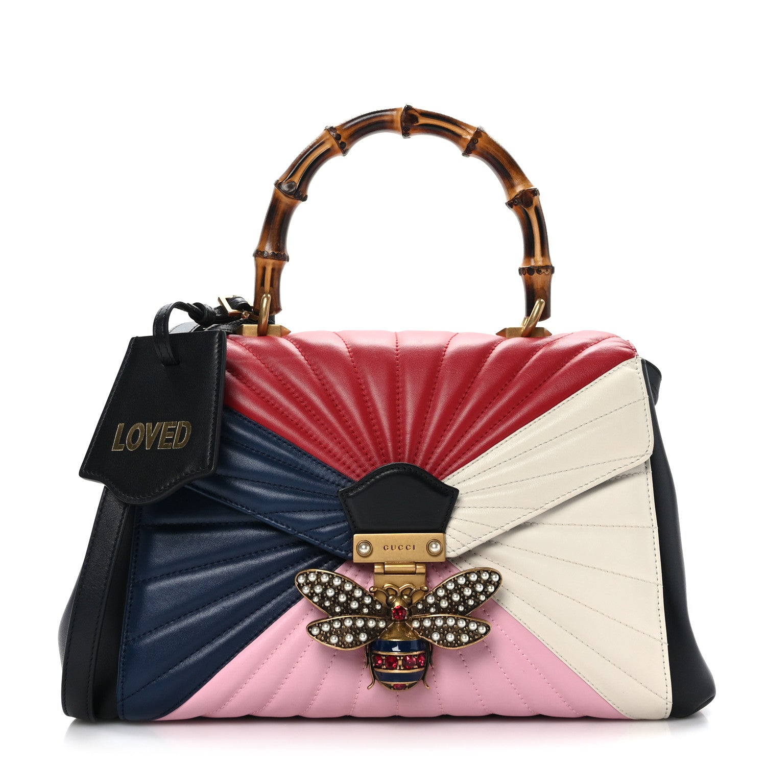 Gucci Calfskin Bamboo Trapuntata Queen Margaret Top Handle Bag Blue Agata Hibiscus Red Mystic White Sugar Pink 1 of 9