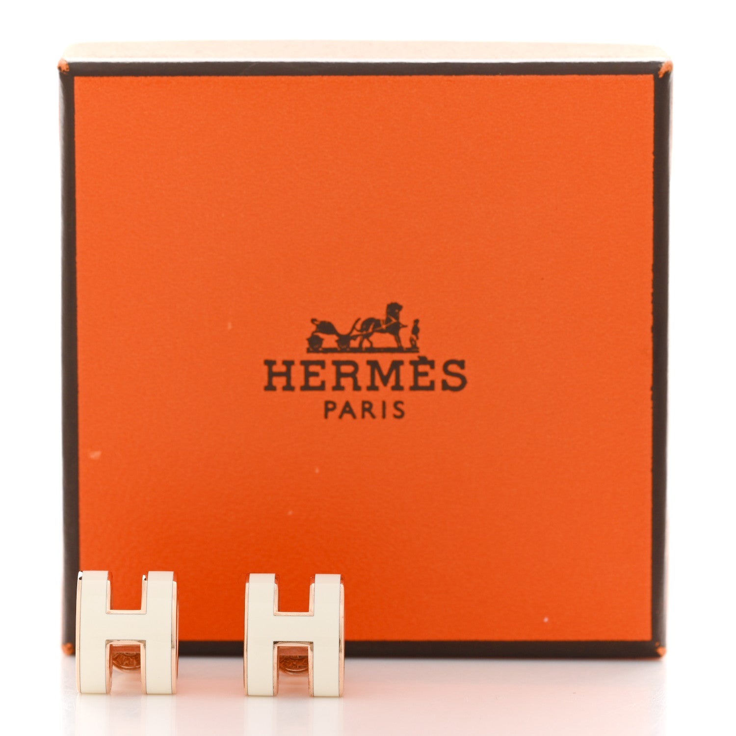 Hermes Rose Gold Lacquered Mini Pop H Earrings White 6 of 6
