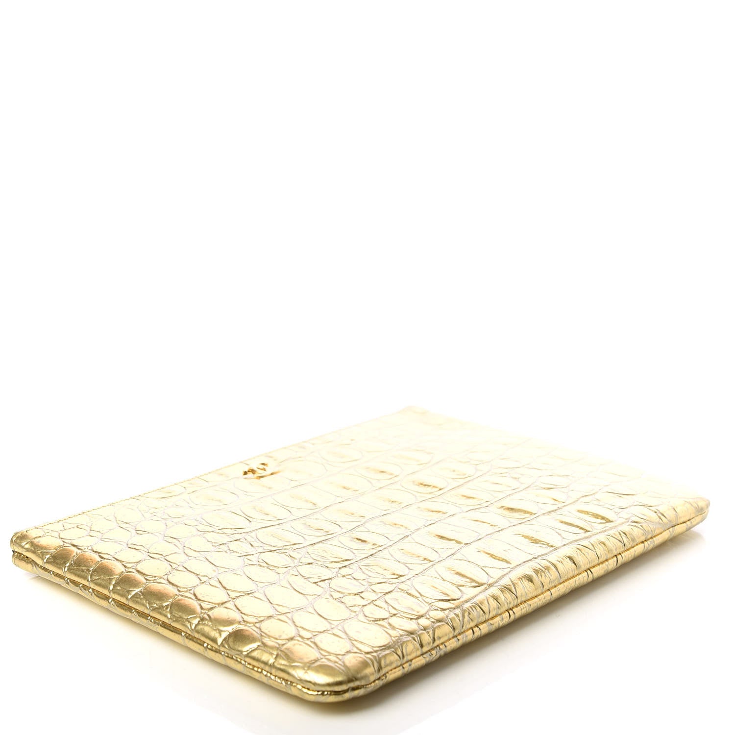 Chanel Metallic Calfskin Crocodile Embossed Medium Cocodile Cosmetic Case Gold 4 of 7