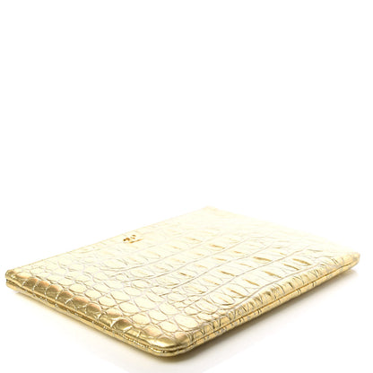 Chanel Metallic Calfskin Crocodile Embossed Medium Cocodile Cosmetic Case Gold 4 of 7