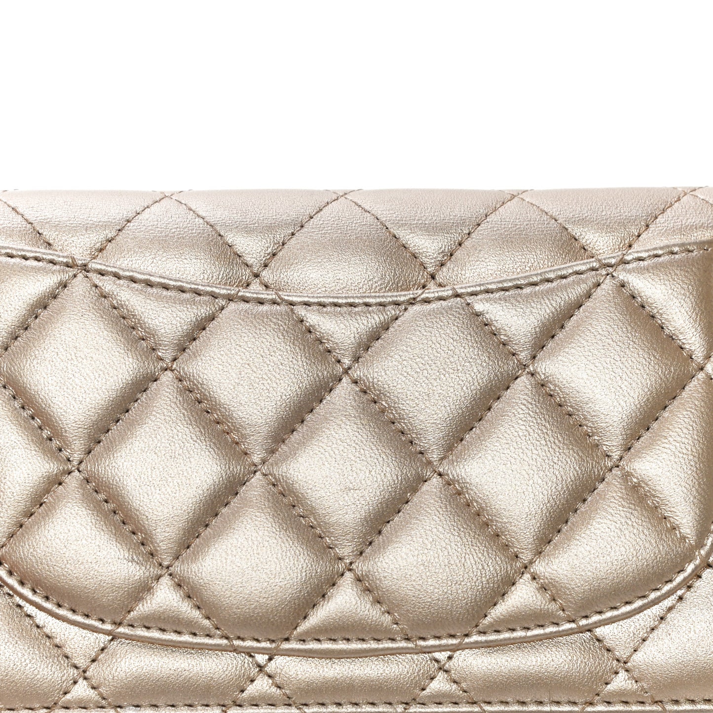 Metallic Lambskin Quilted Yen Wallet Gold