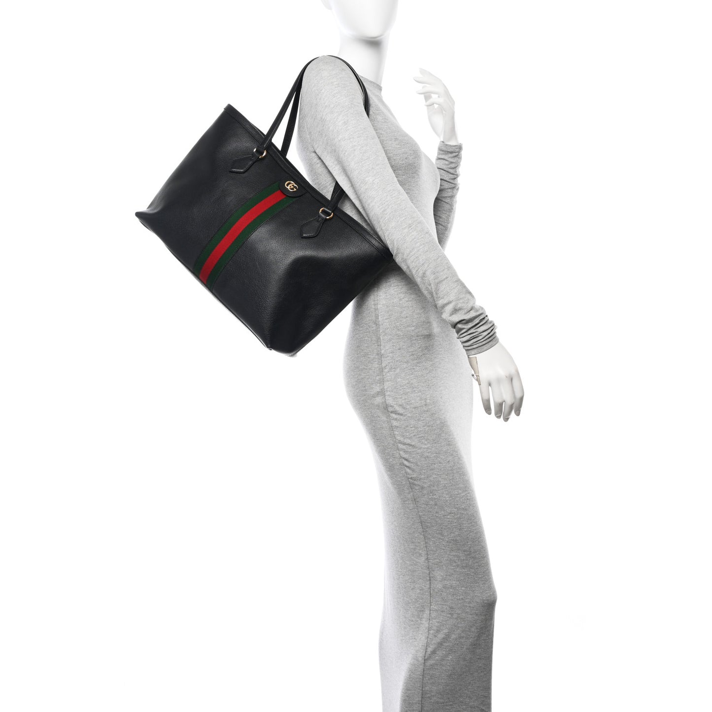Textured Calfskin Web Medium Ophidia Shopping Tote Black
