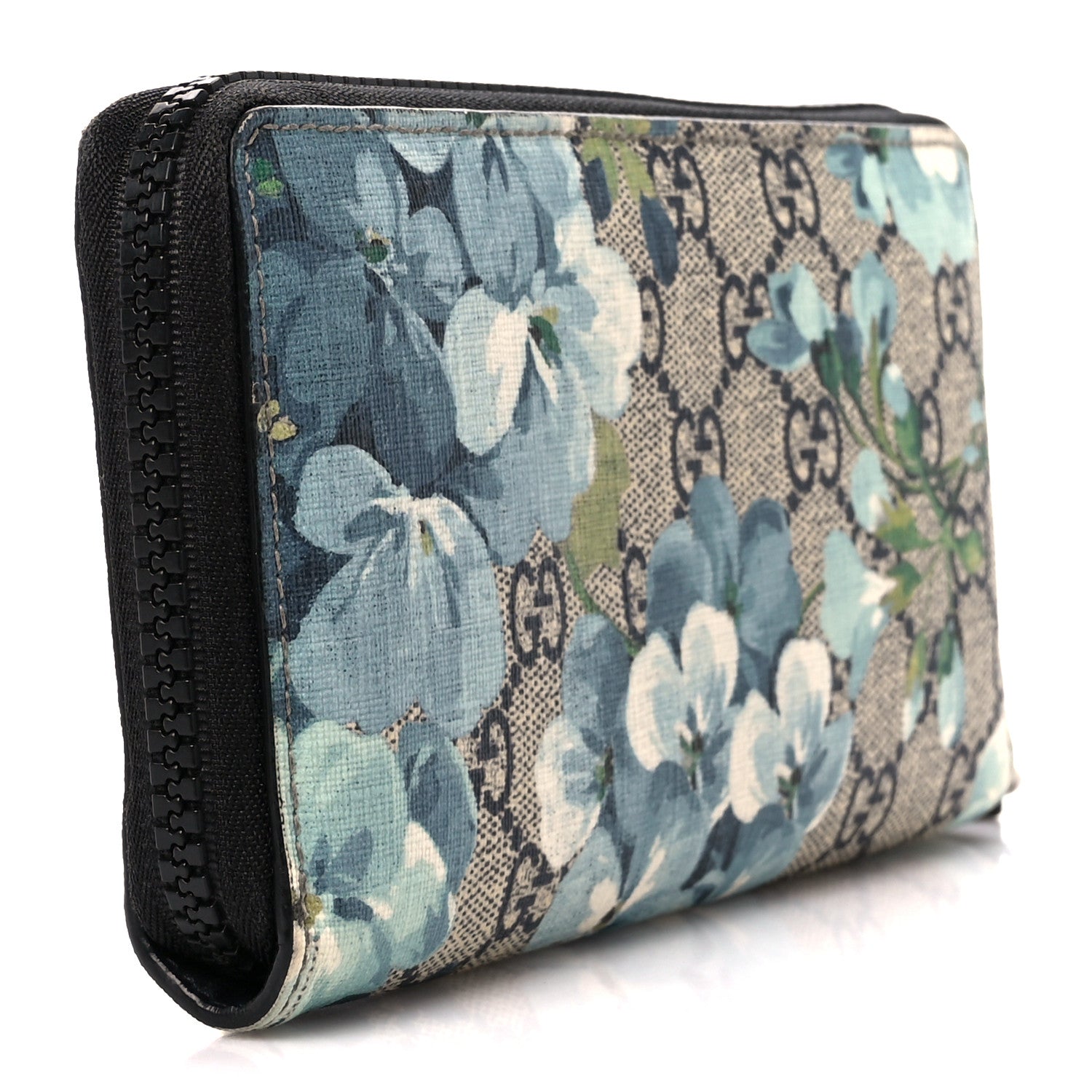 Gucci GG Supreme Monogram Blooms Zip Around Wallet Blue 3 of 10