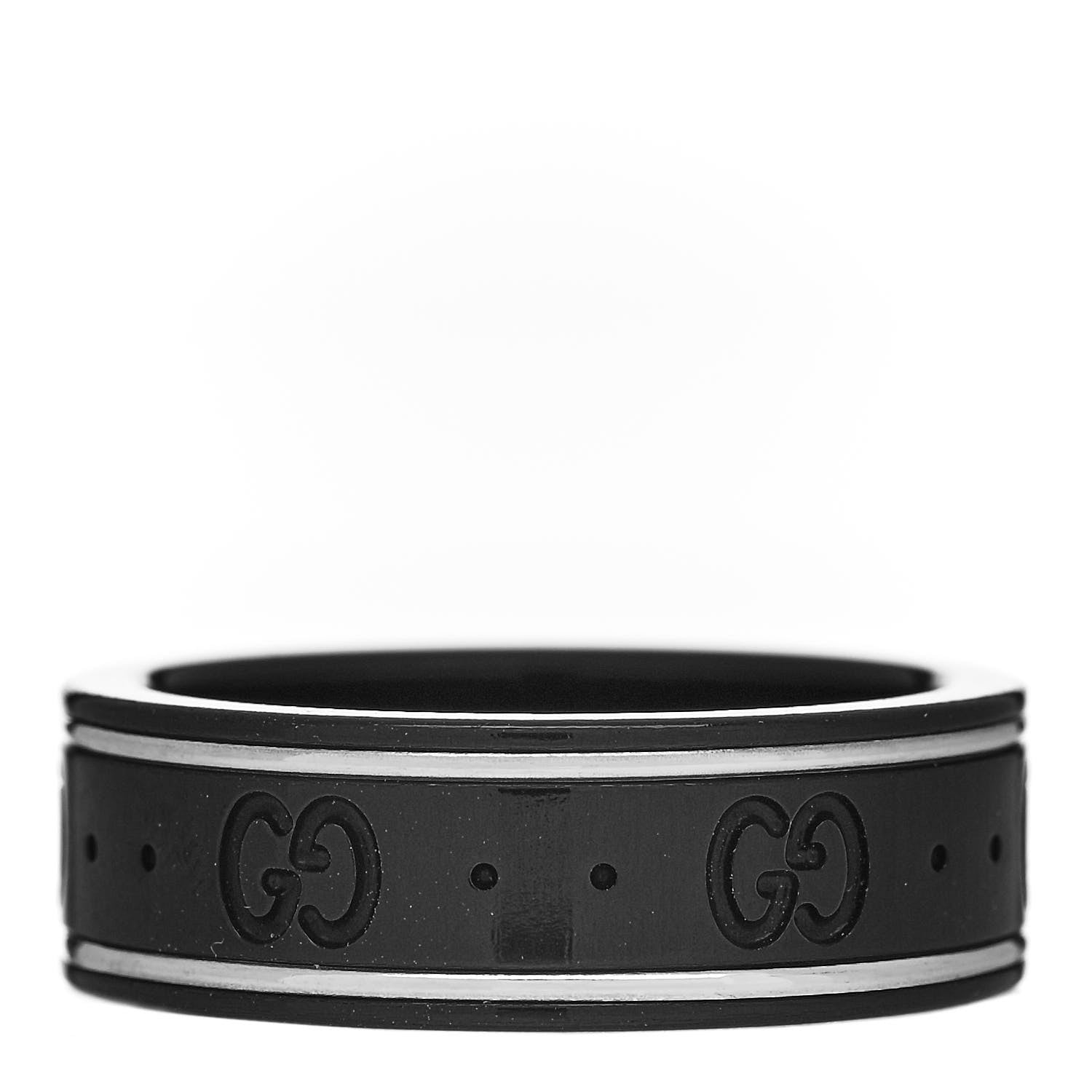 Gucci Black Synthetic Corundum 18K White Gold 7mm Icon Band Ring 57 8 1 of 8