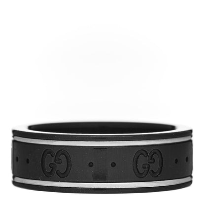Gucci Black Synthetic Corundum 18K White Gold 7mm Icon Band Ring 57 8 1 of 8