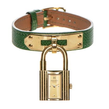 Hermes Stainless Steel Courchevel 20mm Kelly Cadena Quartz Watch Vert Clair 1 of 8