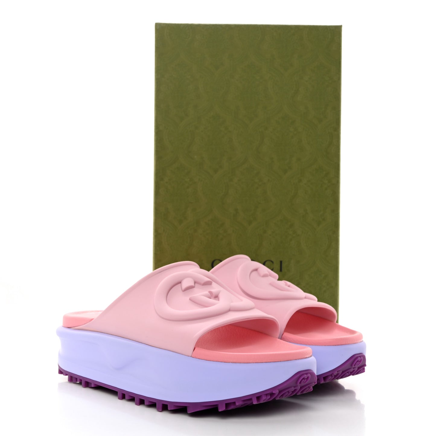 Soft Rubber Womens Interlocking G Platform 42mm Slide Sandals 40 Sugar Pink