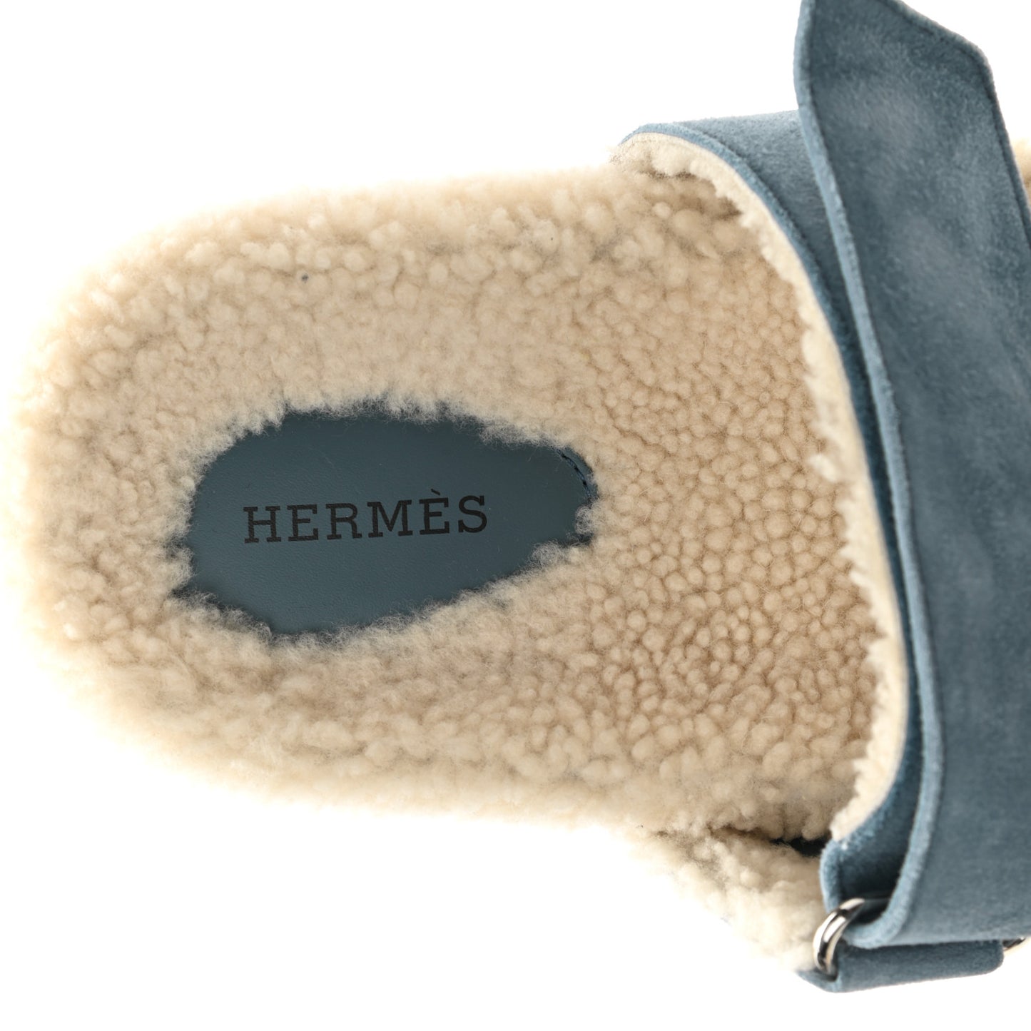 Suede Goatskin Woolskin Womens Chypre Sandals 40.5 Bleu Pinede Ecru