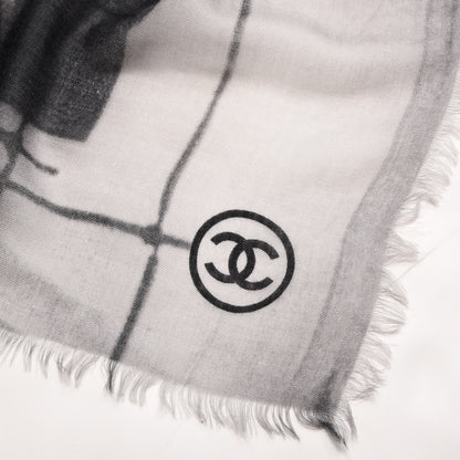 Chanel Cashmere CC Scarf Black White 9 of 10